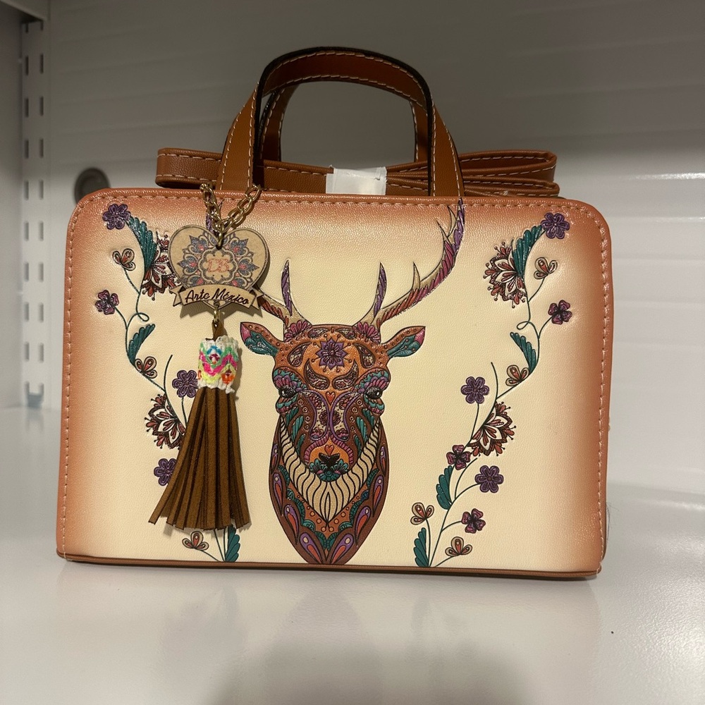 Artisan Deer Print Brown Handbag